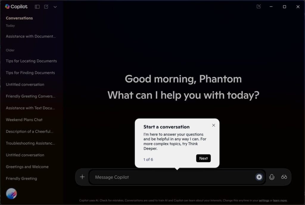 Copilot app guided tour update 1