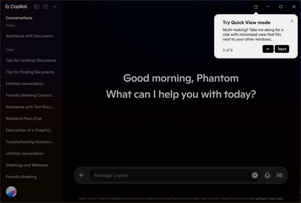 Copilot app guided tour update 3