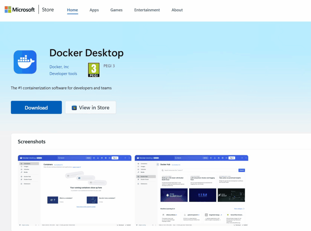 Docker Desktop on Microsoft Store