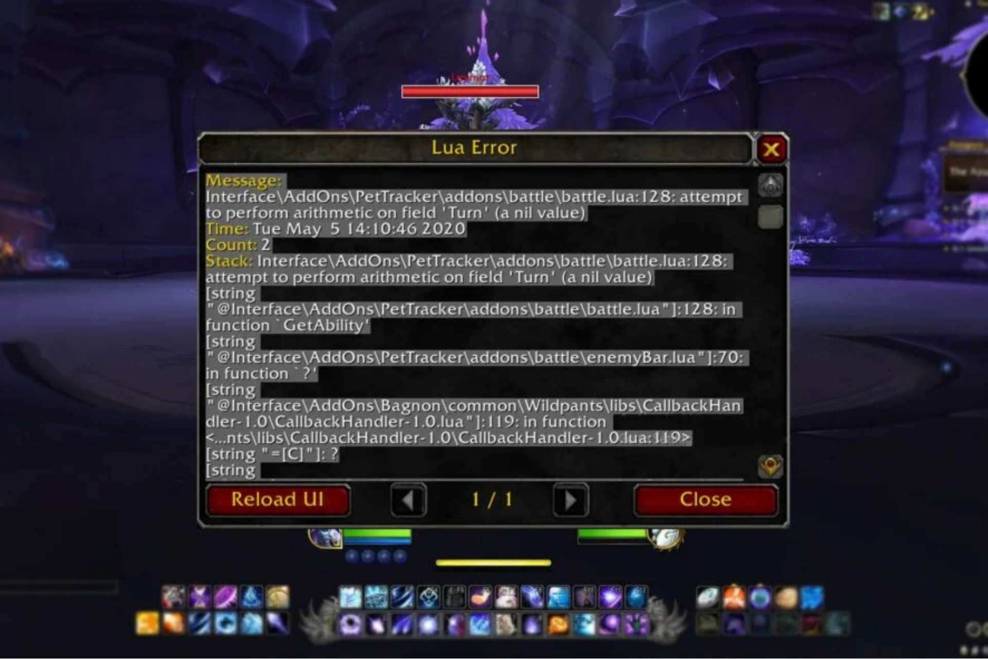 error lua wow