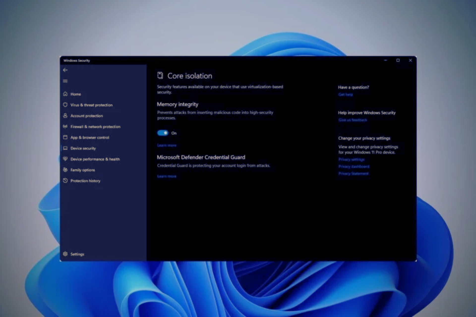 integridad memoria desactivada windows 11