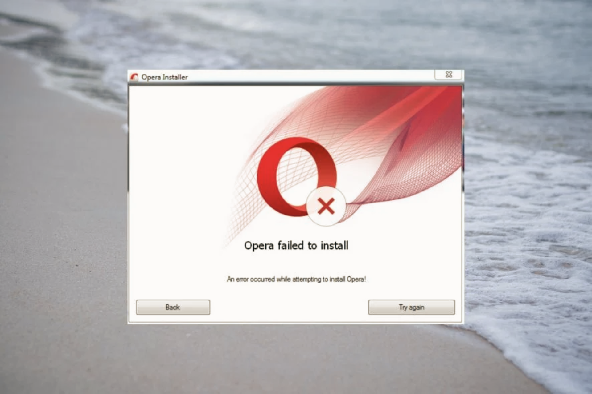 opera no se pudo instalar