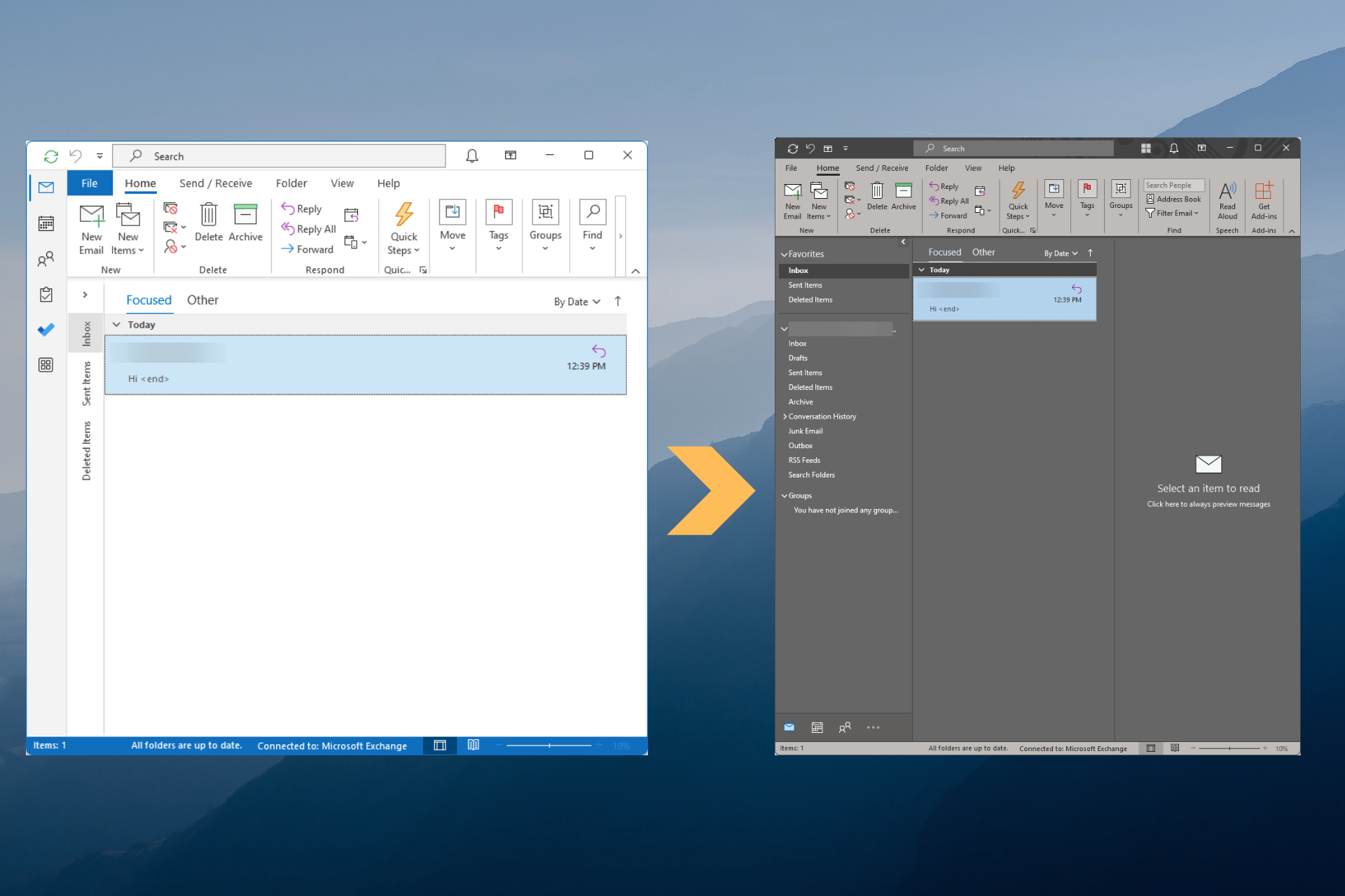 Barra de navegacion de Outlook