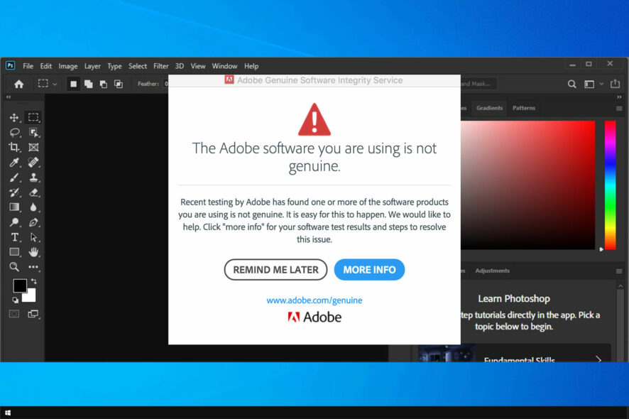 aplicacion adobe no genuina