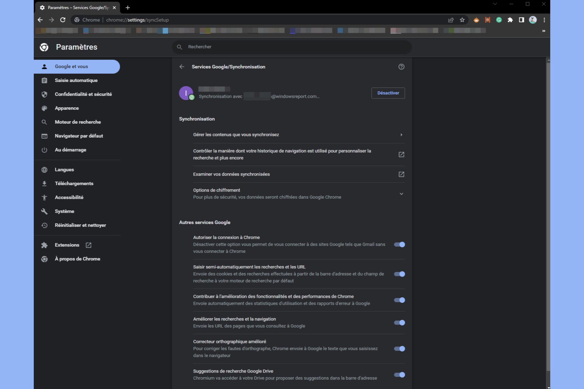 la synchronisation ne fonctionne pas chrome
