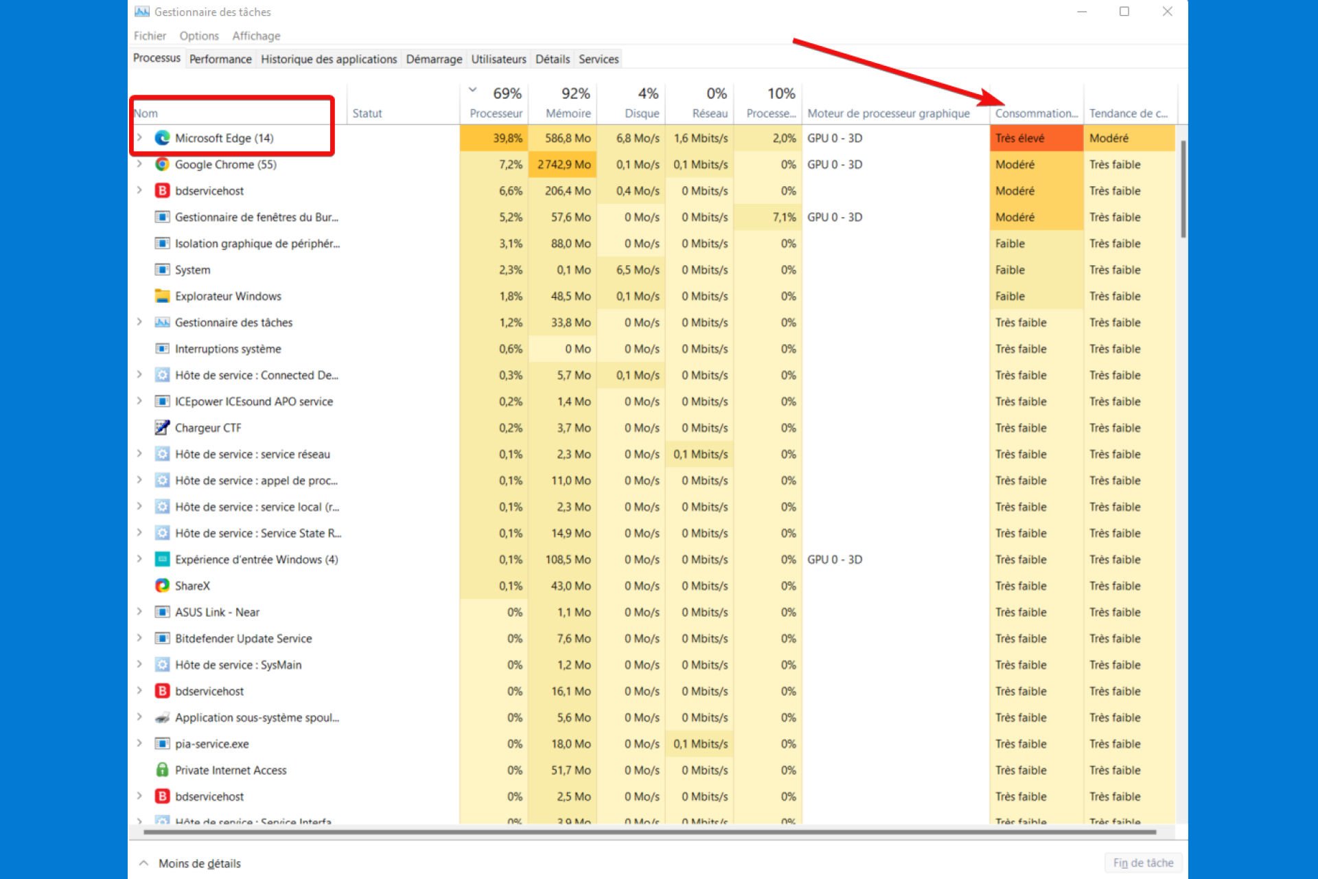 comment diminuer l'utilisation du processeur microsoft edge webview2 cpu