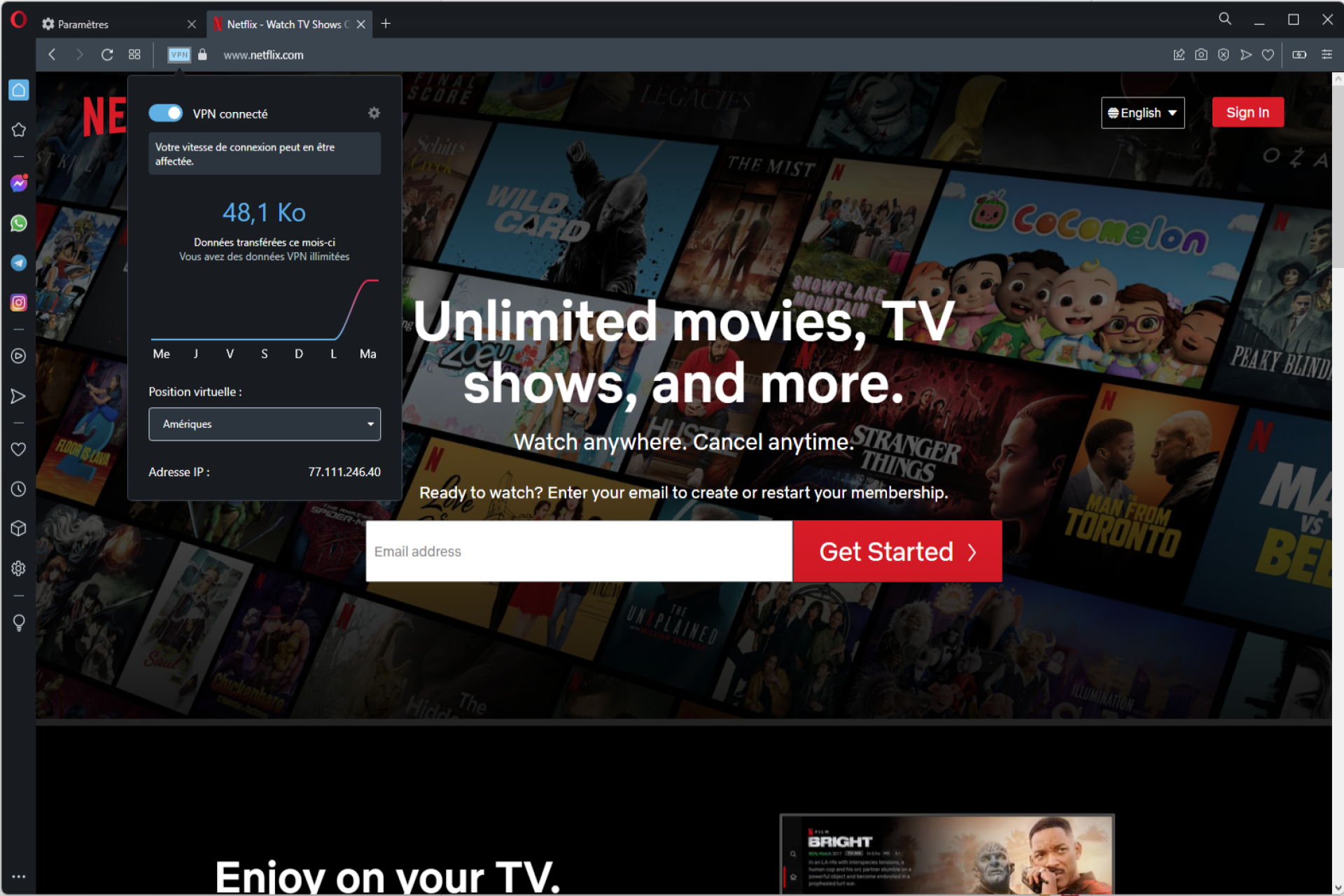 comment avoir netflix us avec Opera VPN Netflix