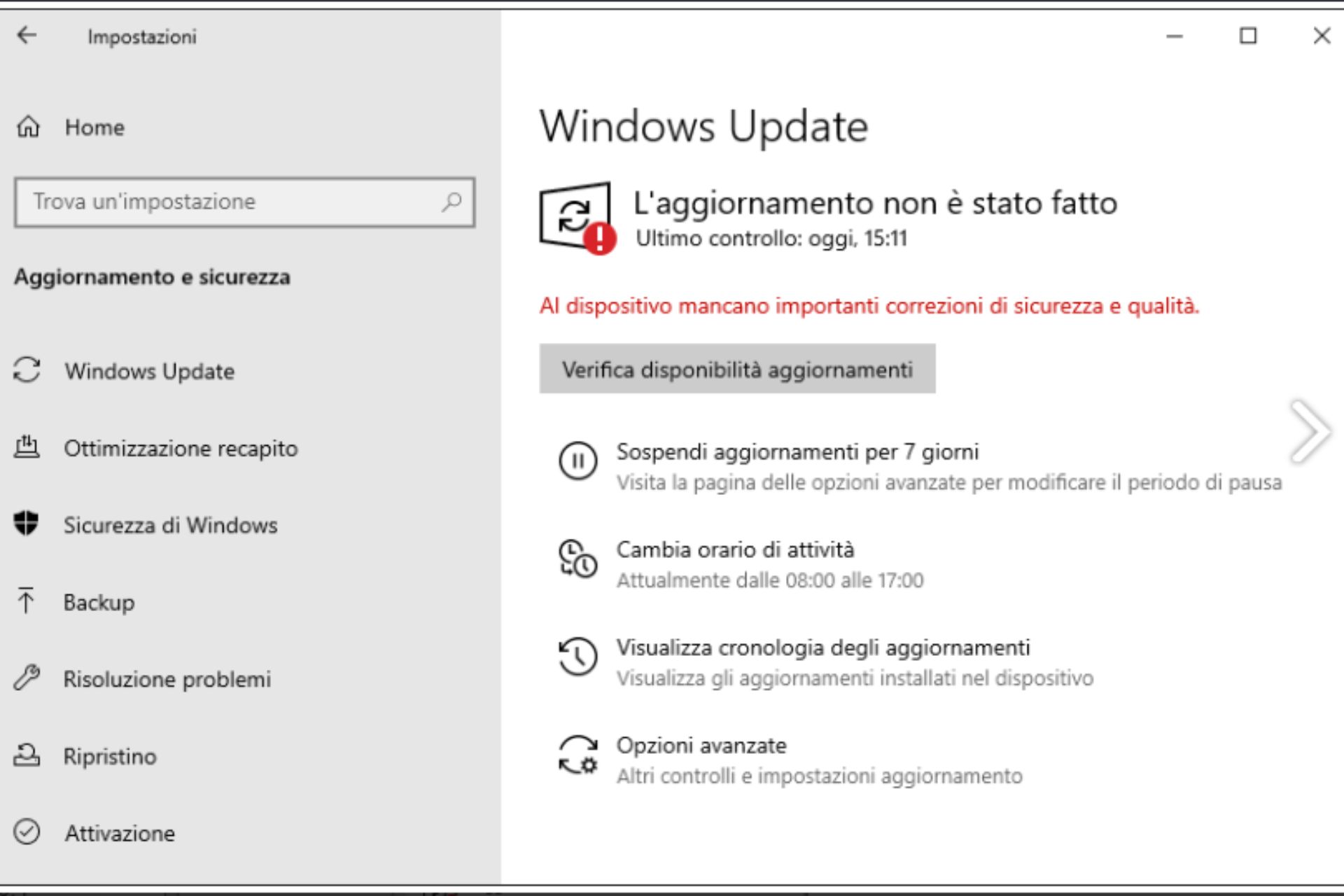 Errore windows sicurezza