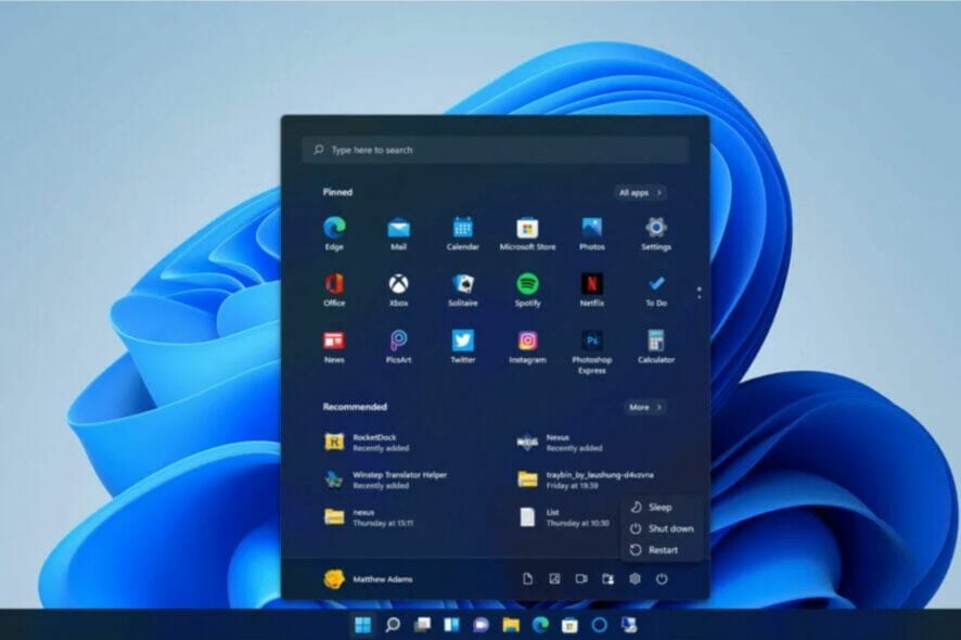 Spegnimento windows 11