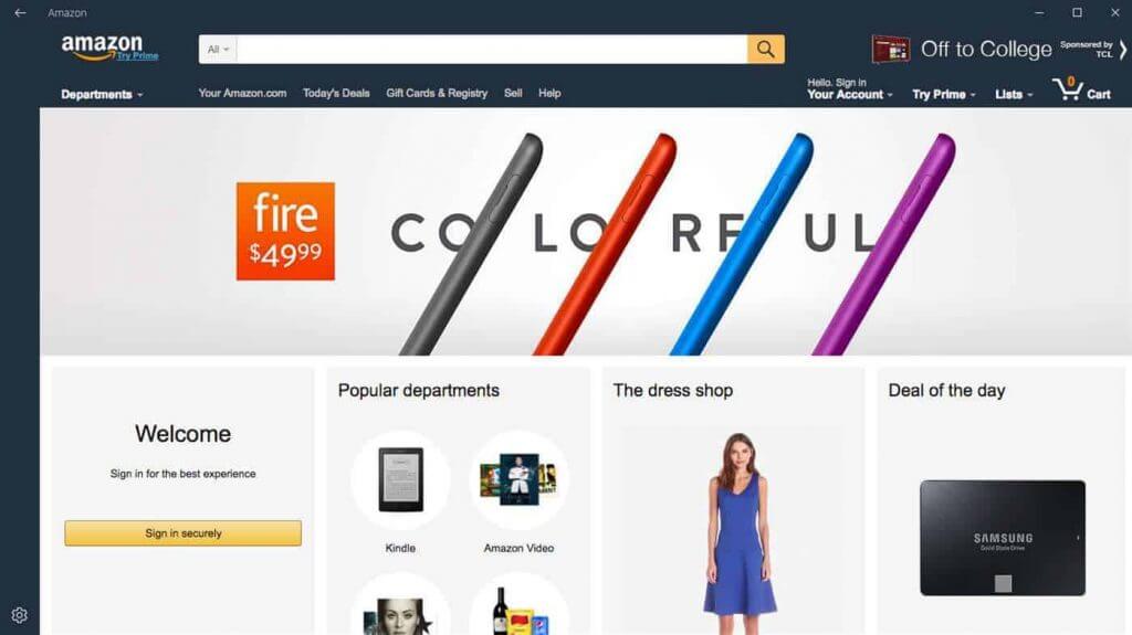 amazon app interface windows 10