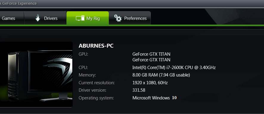 Nvidia GeForce Experience windows 10