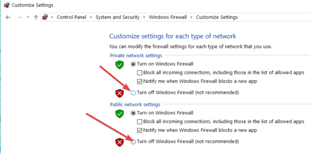 Turn off Windows firewall