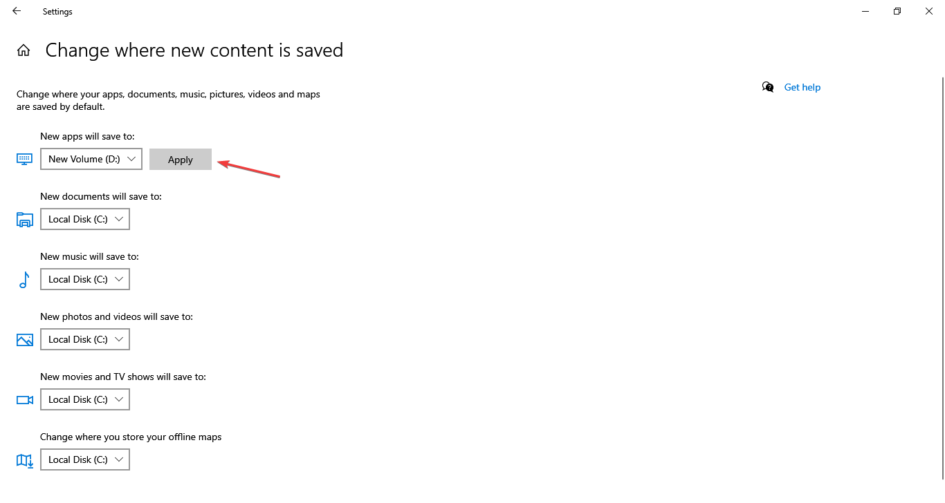 set default save location in windows 10 settings