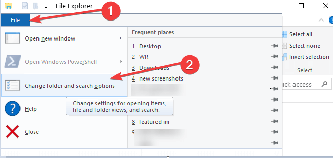 change folder search options