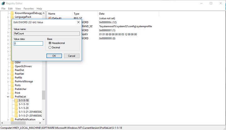 percount value data User profile service failed