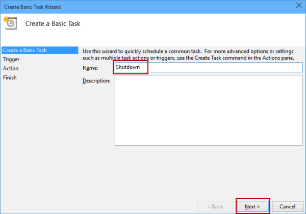 schedule shutdown windows 10 step 3