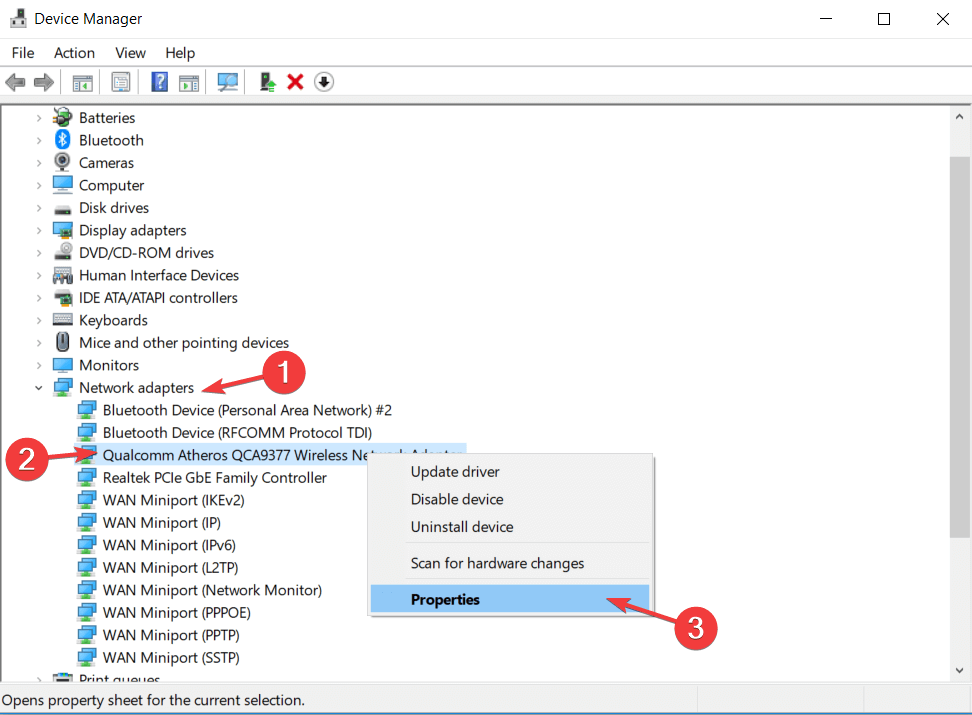 device manager network adapters properties