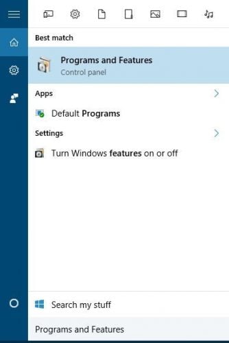 programs and features