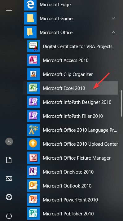 excel start menu