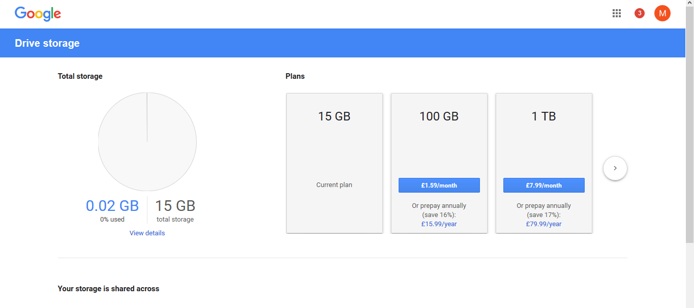 Google Drive space not updating