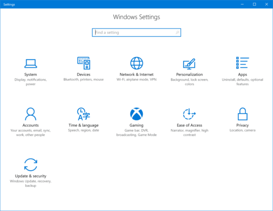 gaming settings on windows 10