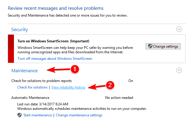 view reliability history windows 10 control panel