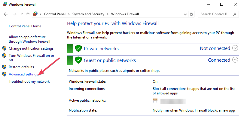 advanced settings windows firewall