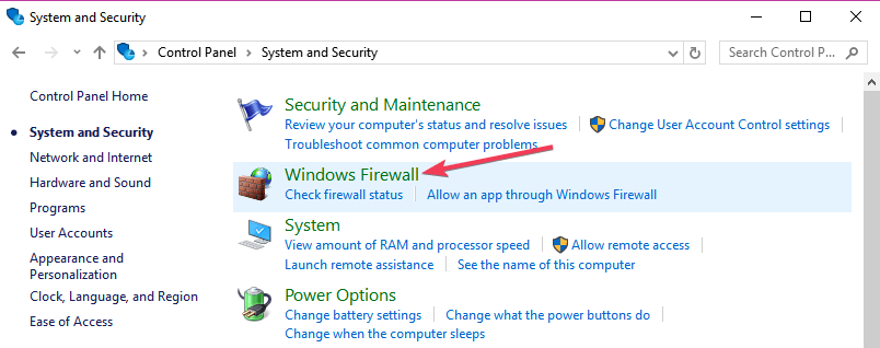 windows firewall control panel settings