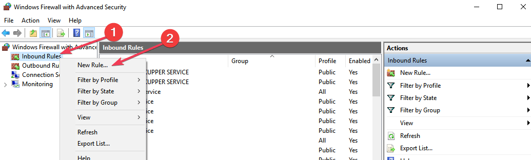 windows firewall inbound rules