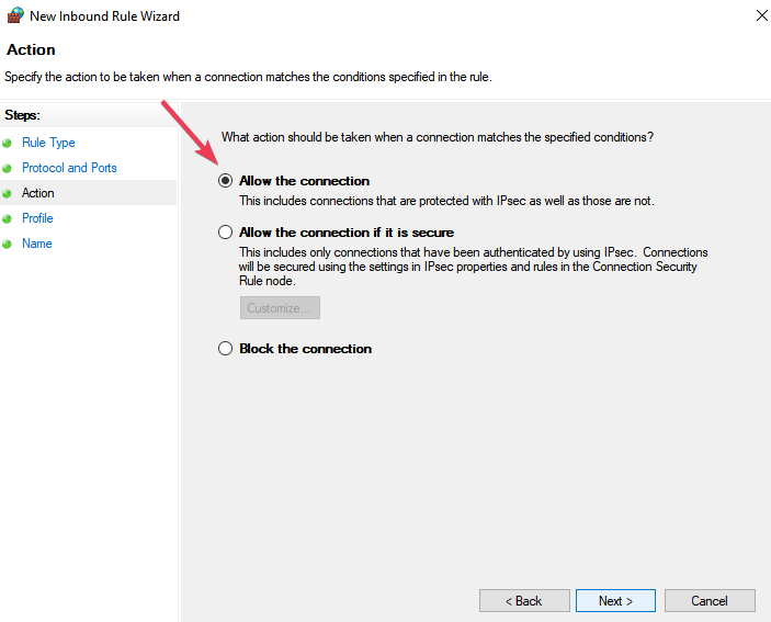 windows firewall port allow connection