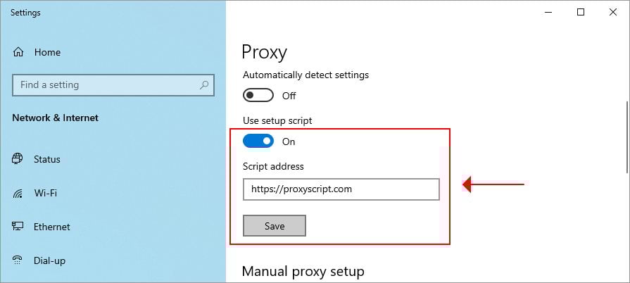 add a proxy script address on Windows 10