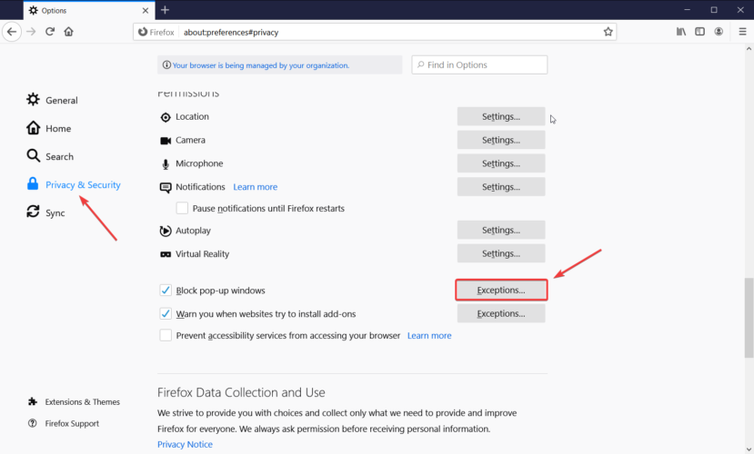 Firefox trusted websites