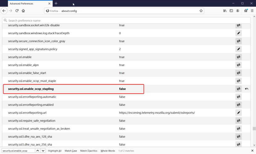 security ssl setting
