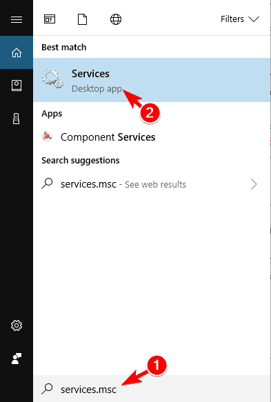El control de volumen del teclado no funciona Servicios abiertos de Windows 10