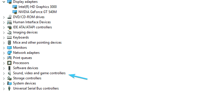 sound, video and game controllers device manager