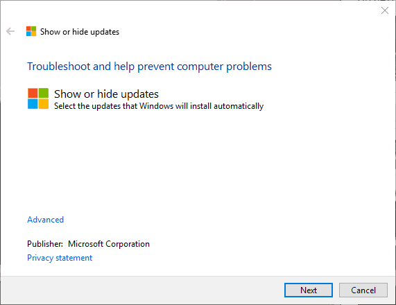 show or hide updates tool