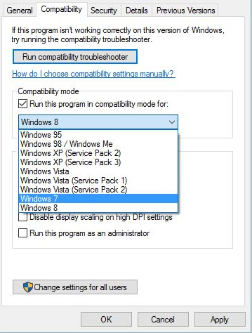 Run this program in Compatibility mode