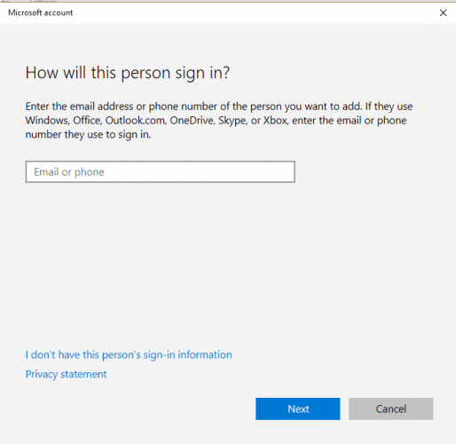 new windows 10 user account