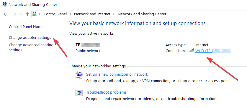 change adapter settings