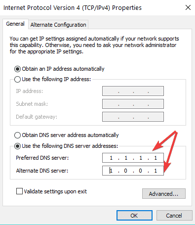 dns 1.1.1.1 change