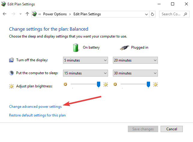 Change advanced power settings
