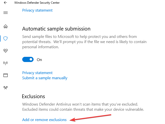add windows defender exclusion