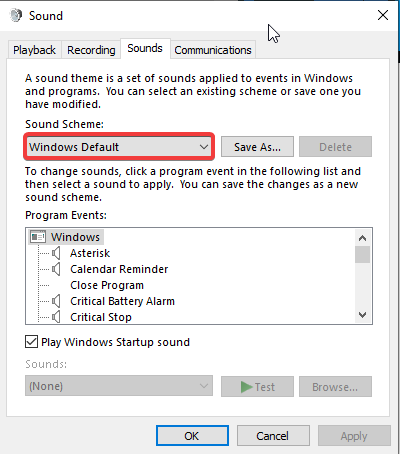 change windows default sound system windows 10