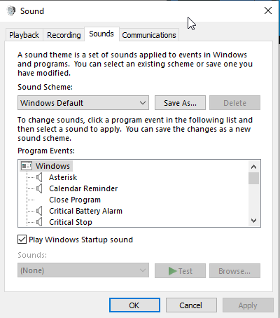 sound menu windows 10