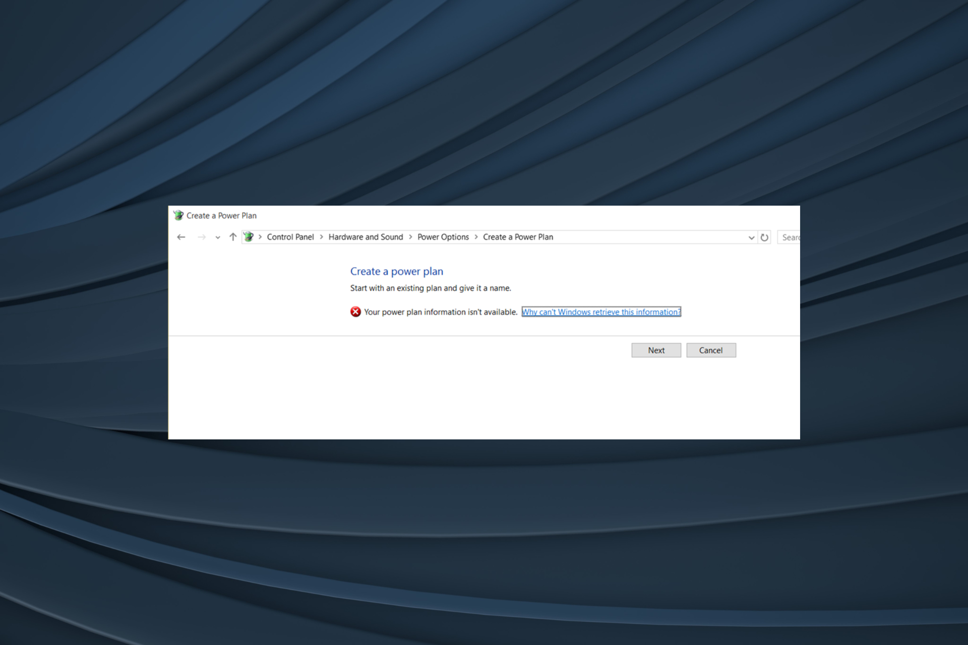 fix your power plan information isn't available error