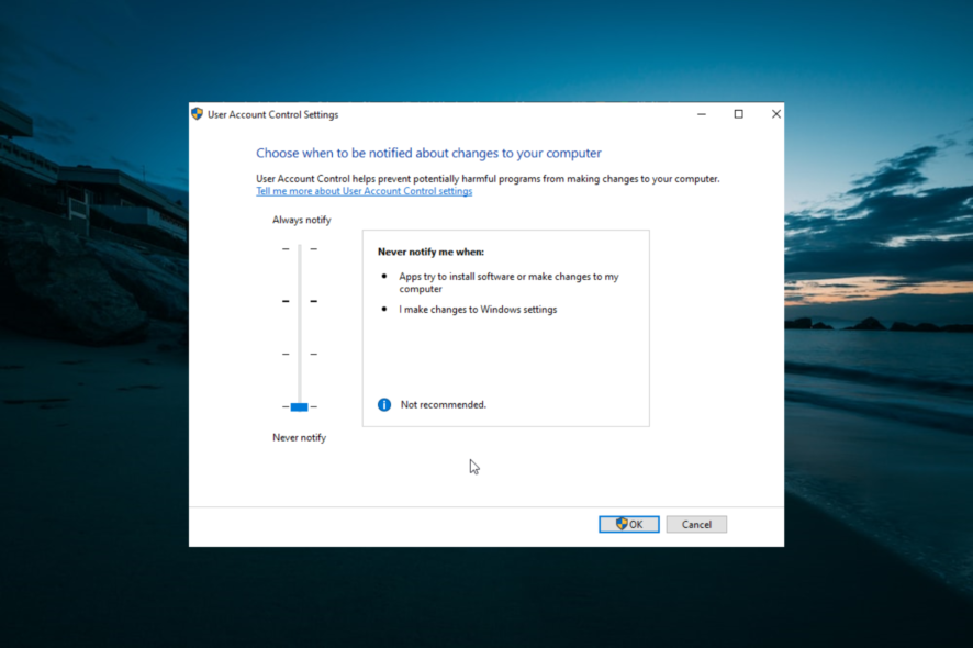 disable uac windows 10
