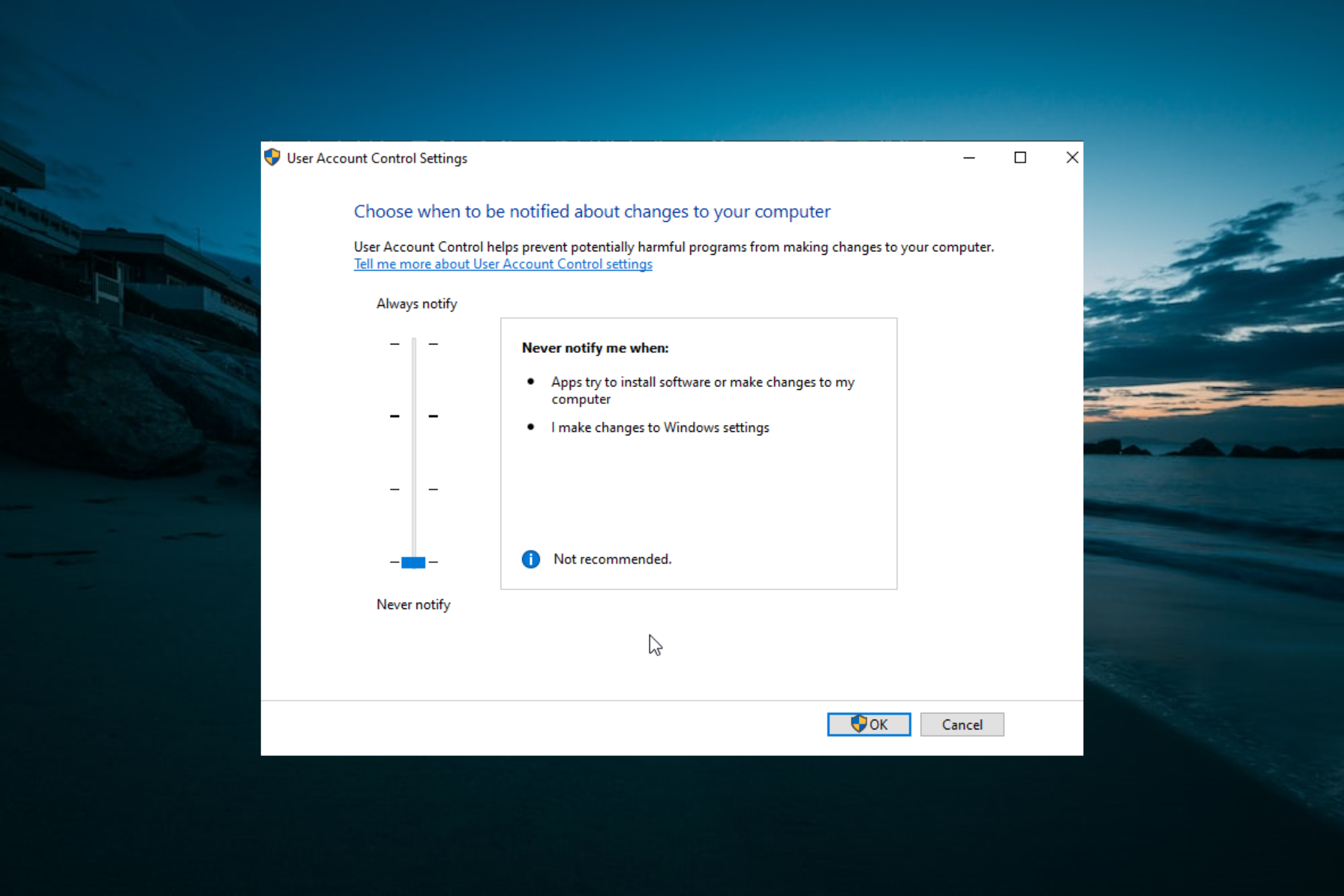 disable uac windows 10