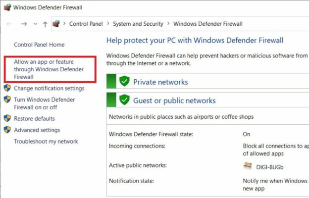 Firewall exception list