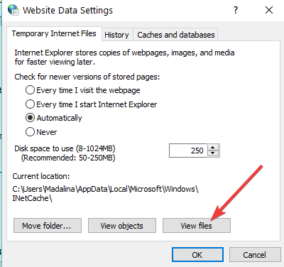 view files website data settings