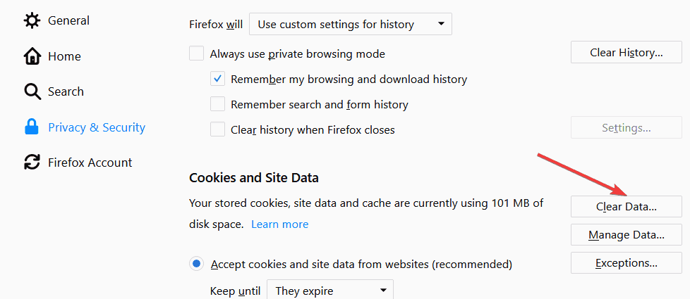 clear firefox data
